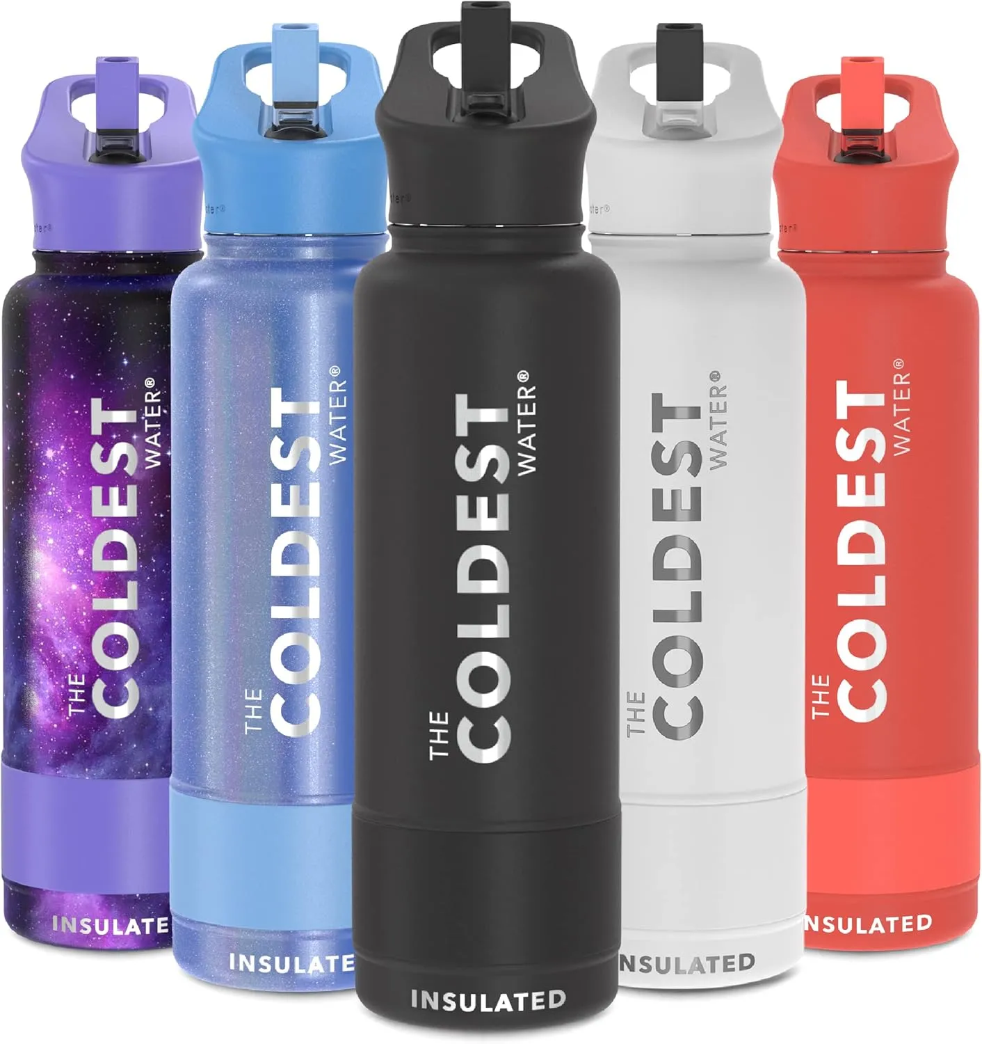 Coldest Insulated Water Bottle with Straw Lid - Stainless Steel Metal Thermos for Men & Women (Stealth Black, 40 oz)