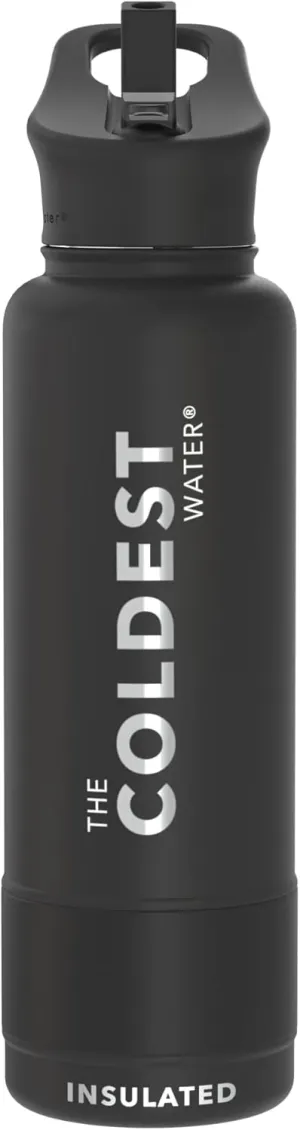 Coldest Insulated Water Bottle with Straw Lid - Stainless Steel Metal Thermos for Men & Women (Stealth Black, 40 oz)
