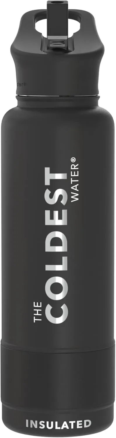 Coldest Insulated Water Bottle with Straw Lid - Stainless Steel Metal Thermos for Men & Women (Stealth Black, 40 oz)