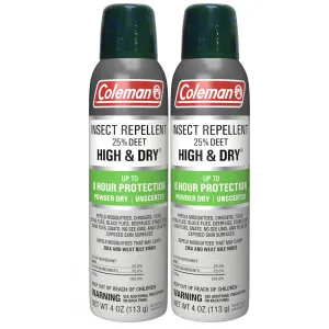 Coleman 25% HIGH & DRY Deet - 4oz. Aerosol TWIN PACK