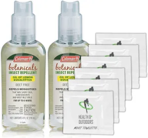Coleman Botanicals Lemon Eucalyptus Insect Repellent DEET Free - 4oz. Pump - 2 Pack - w/ (6) Healthandoutdoor Hand Wipes