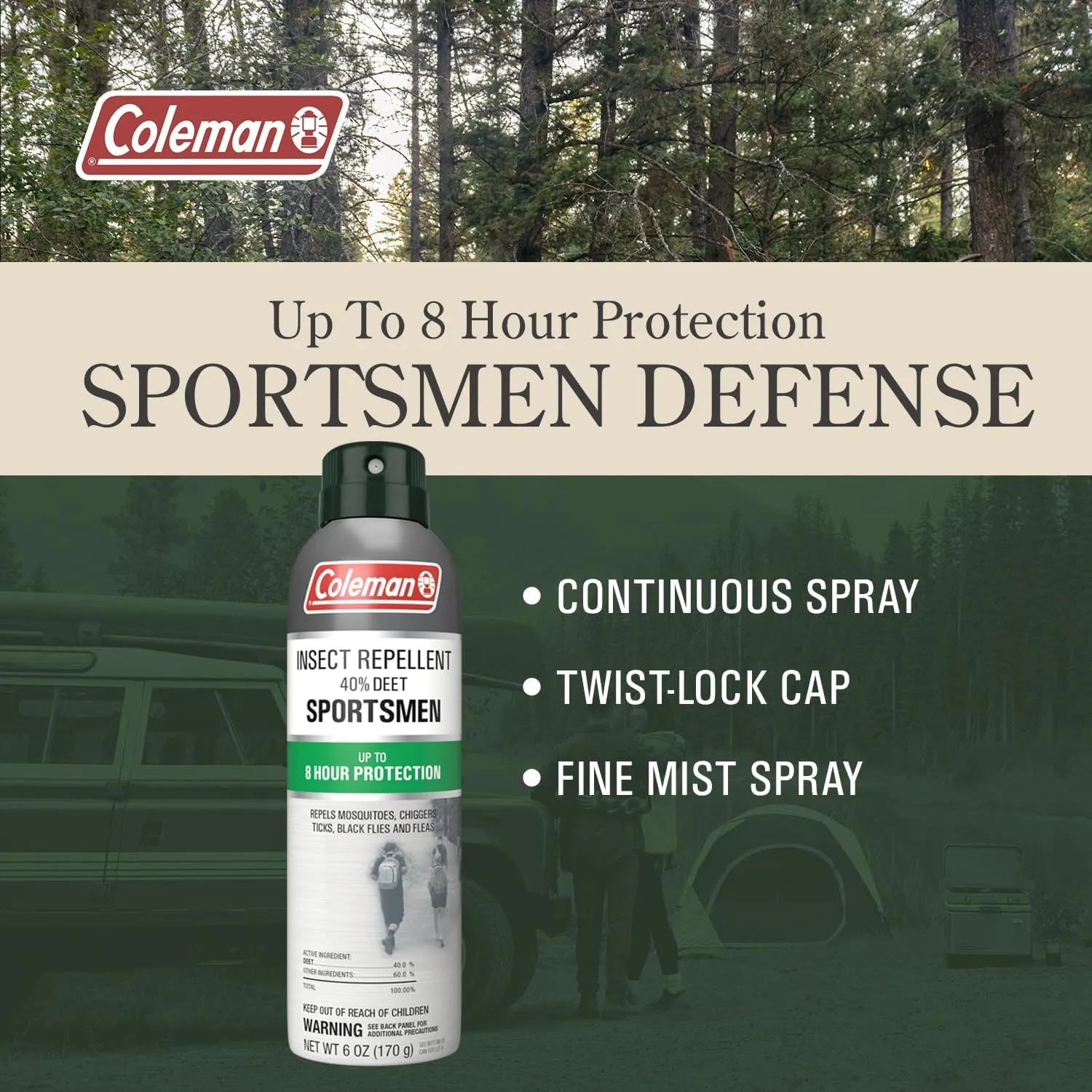 Coleman Insect Repellent Spray - 40% DEET Insect Repellent Spray, Protection Against Ticks, Mosquitoes, chiggers, gnats, Fleas, Flies, Ideal for Camping, Hiking, Outdoor Activities, 6oz Twin Pack