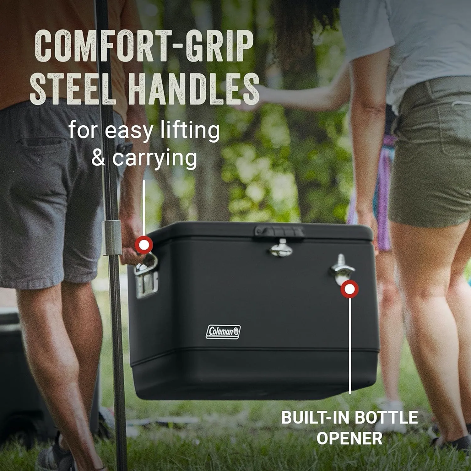 Coleman Reunion Premium Insulated Portable Cooler, Leak-Resistant 54qt Steel Belted Cooler with Heavy-Duty Latch, Handles, Drain & Bottle Opener, Great for Camping, Tailgating, Beach, Picnic, & More