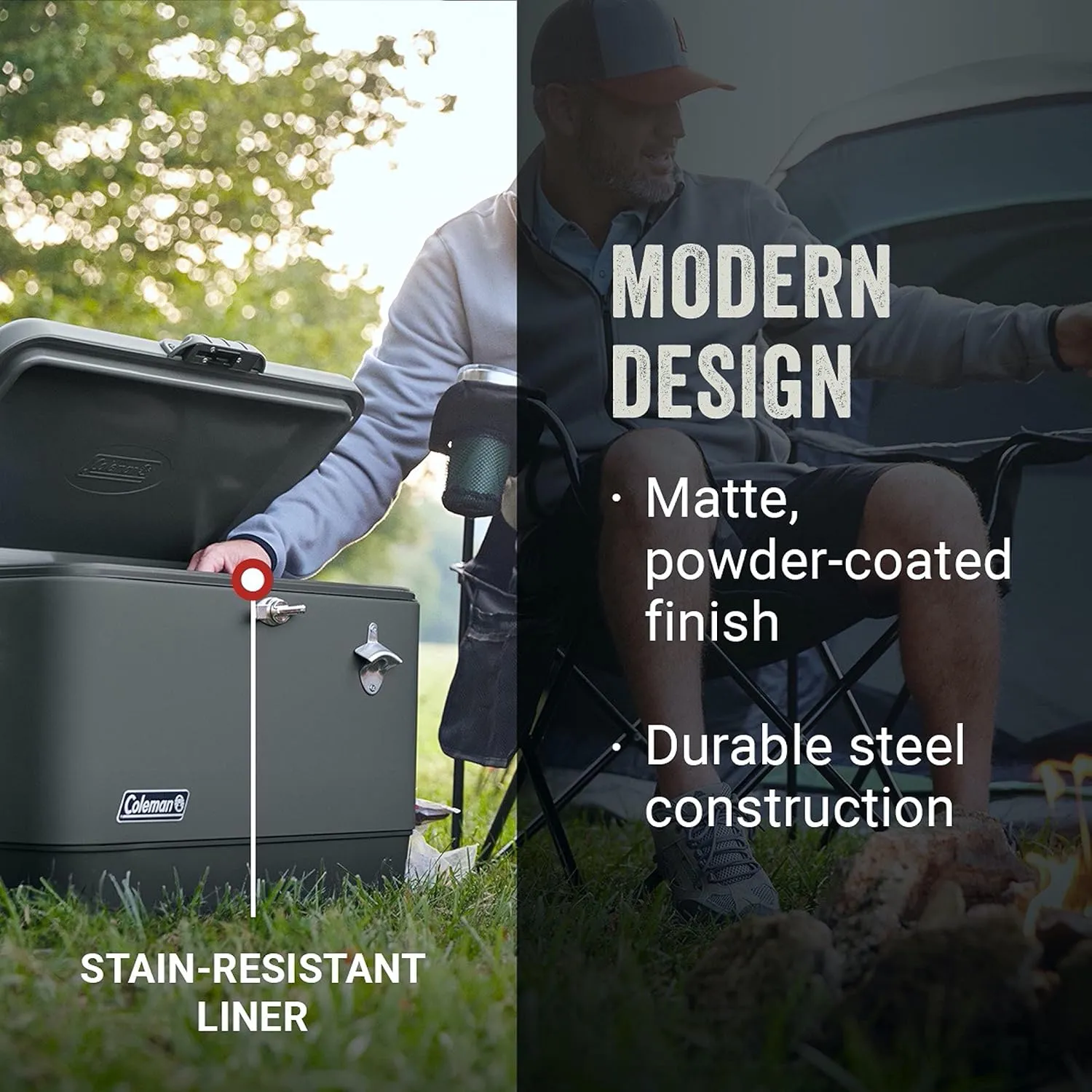Coleman Reunion Premium Insulated Portable Cooler, Leak-Resistant 54qt Steel Belted Cooler with Heavy-Duty Latch, Handles, Drain & Bottle Opener, Great for Camping, Tailgating, Beach, Picnic, & More