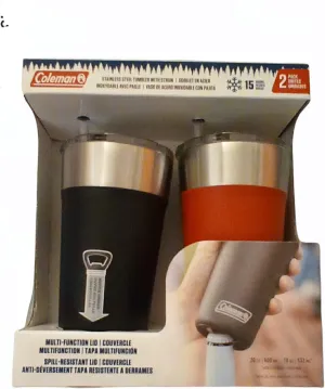 Coleman Stainless Steel Tumbler with Straw, 15 Hours, 2 Pack, Multi-Function Lid, Spill-Resistant Lid, Bottle Opener