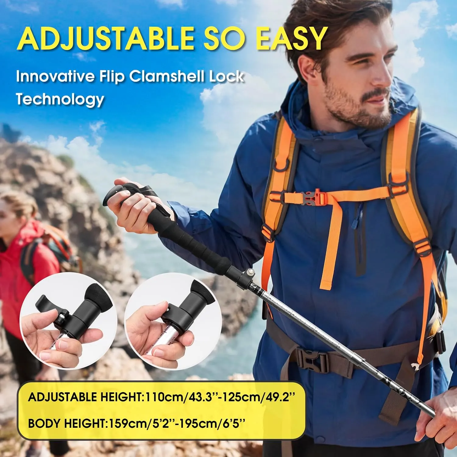 Collapsible Aluminum Single Trekking Pole(1pc) - Lightweight Hiking Stick for Men, Women & Seniors, Adjustable Walking Pole for Hiking, Camping & Outdoor Activities