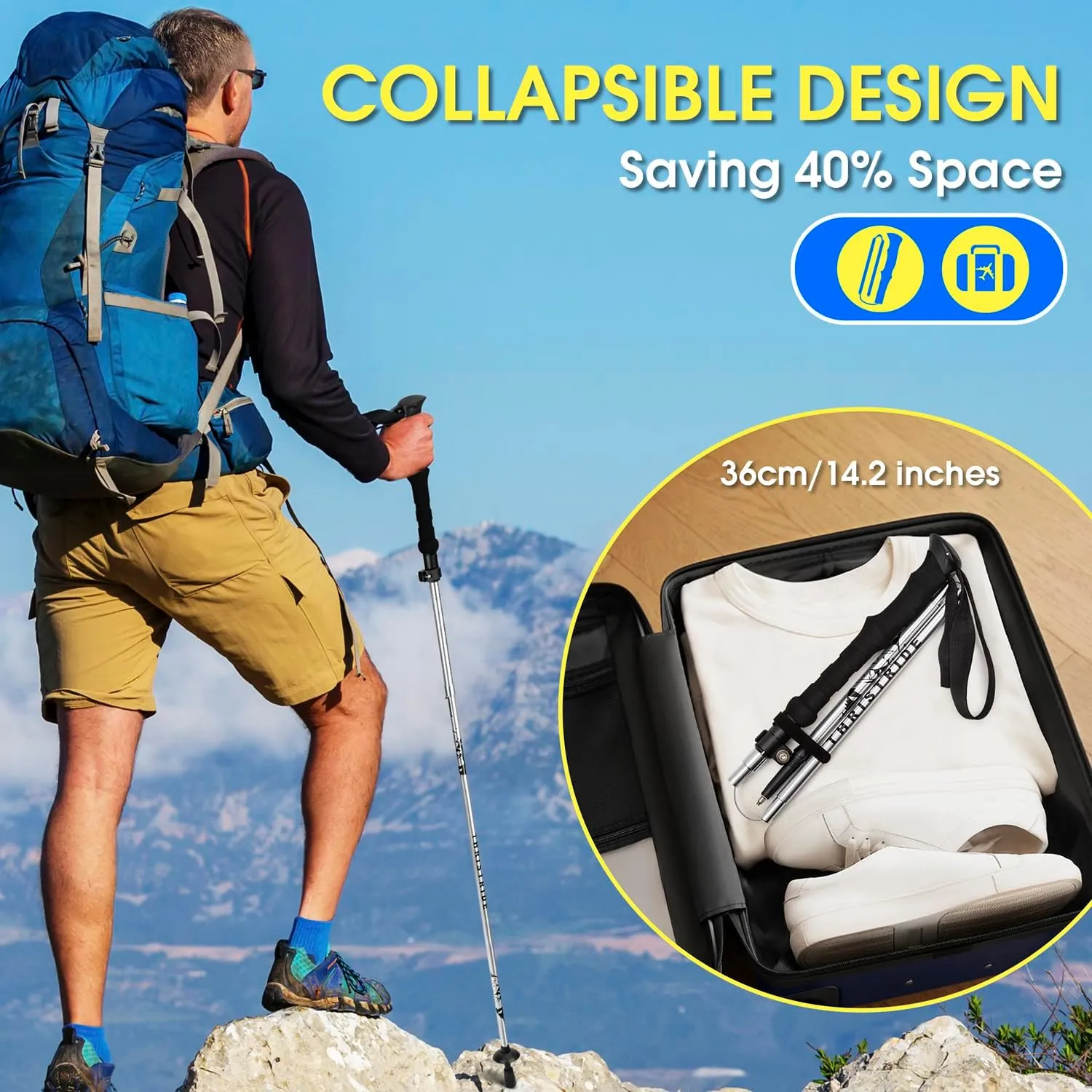 Collapsible Aluminum Single Trekking Pole(1pc) - Lightweight Hiking Stick for Men, Women & Seniors, Adjustable Walking Pole for Hiking, Camping & Outdoor Activities