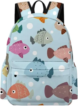 Colorful Fish Backpack Bookbags Cute Kawaii Cartoon Backpack Casual Daypack Travel Camping 16 Inch
