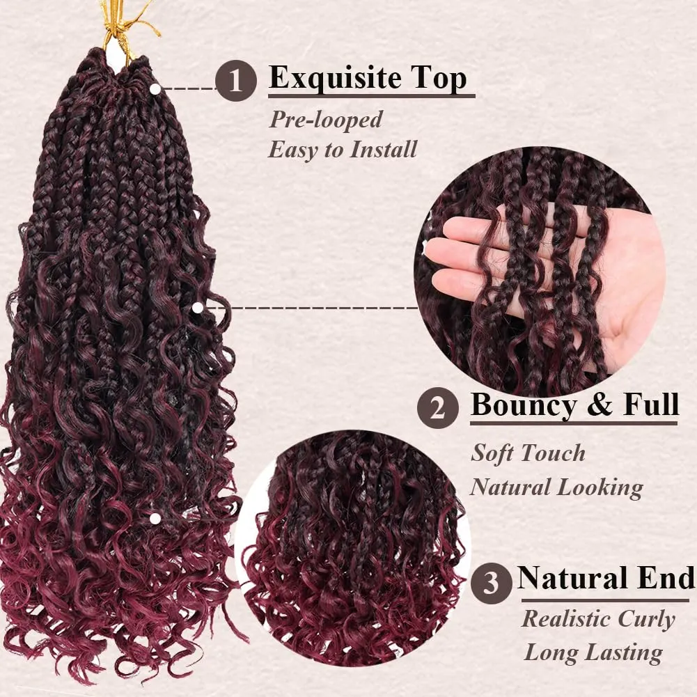 Colorful Queen Goddess Box Braids Crochet Hair 10 Inch Bohemian Box Braids Crochet Hair with Curly Ends Boho 3X Synthetic Crochet Braiding Hair for Women (8 pack, 1b/bug#)