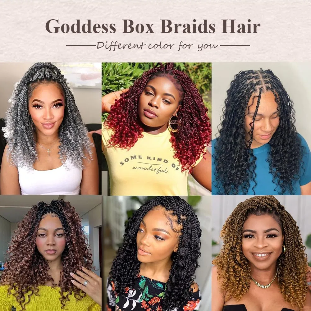 Colorful Queen Goddess Box Braids Crochet Hair 10 Inch Bohemian Box Braids Crochet Hair with Curly Ends Boho 3X Synthetic Crochet Braiding Hair for Women (8 pack, 1b/bug#)