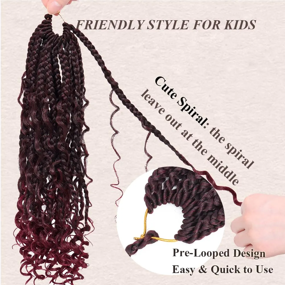 Colorful Queen Goddess Box Braids Crochet Hair 10 Inch Bohemian Box Braids Crochet Hair with Curly Ends Boho 3X Synthetic Crochet Braiding Hair for Women (8 pack, 1b/bug#)