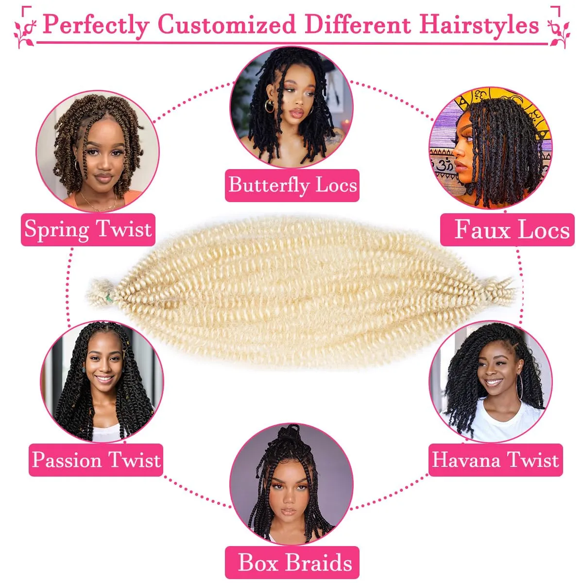 COOKOO 16 Inch 8 packs Springy Afro Twist Hair Pre-Fluffed Spring Twist Hair Kinky Marley Twist Braiding Hair for Soft Butterfly Locs Crochet Hair Synthetic Hair Extensions for Women(16 Inch, 613#)