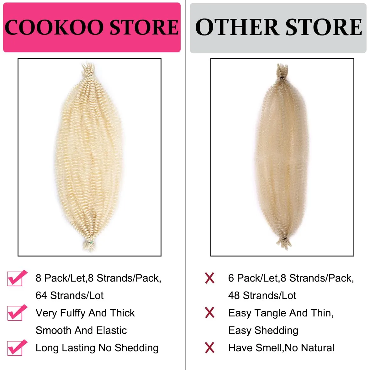 COOKOO 16 Inch 8 packs Springy Afro Twist Hair Pre-Fluffed Spring Twist Hair Kinky Marley Twist Braiding Hair for Soft Butterfly Locs Crochet Hair Synthetic Hair Extensions for Women(16 Inch, 613#)