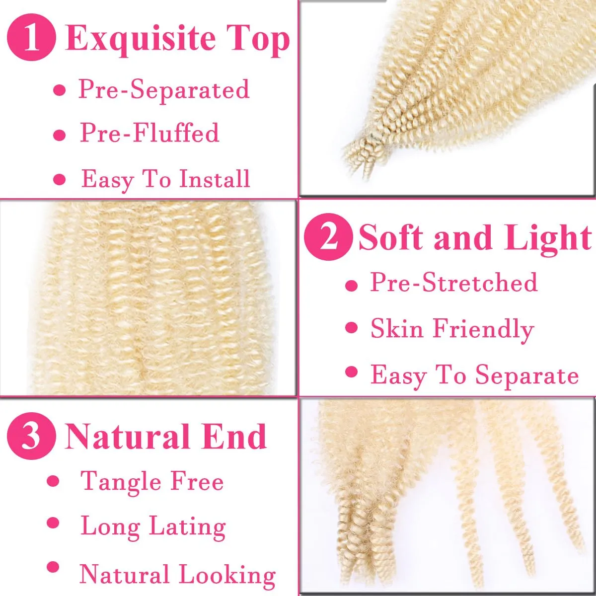 COOKOO 16 Inch 8 packs Springy Afro Twist Hair Pre-Fluffed Spring Twist Hair Kinky Marley Twist Braiding Hair for Soft Butterfly Locs Crochet Hair Synthetic Hair Extensions for Women(16 Inch, 613#)