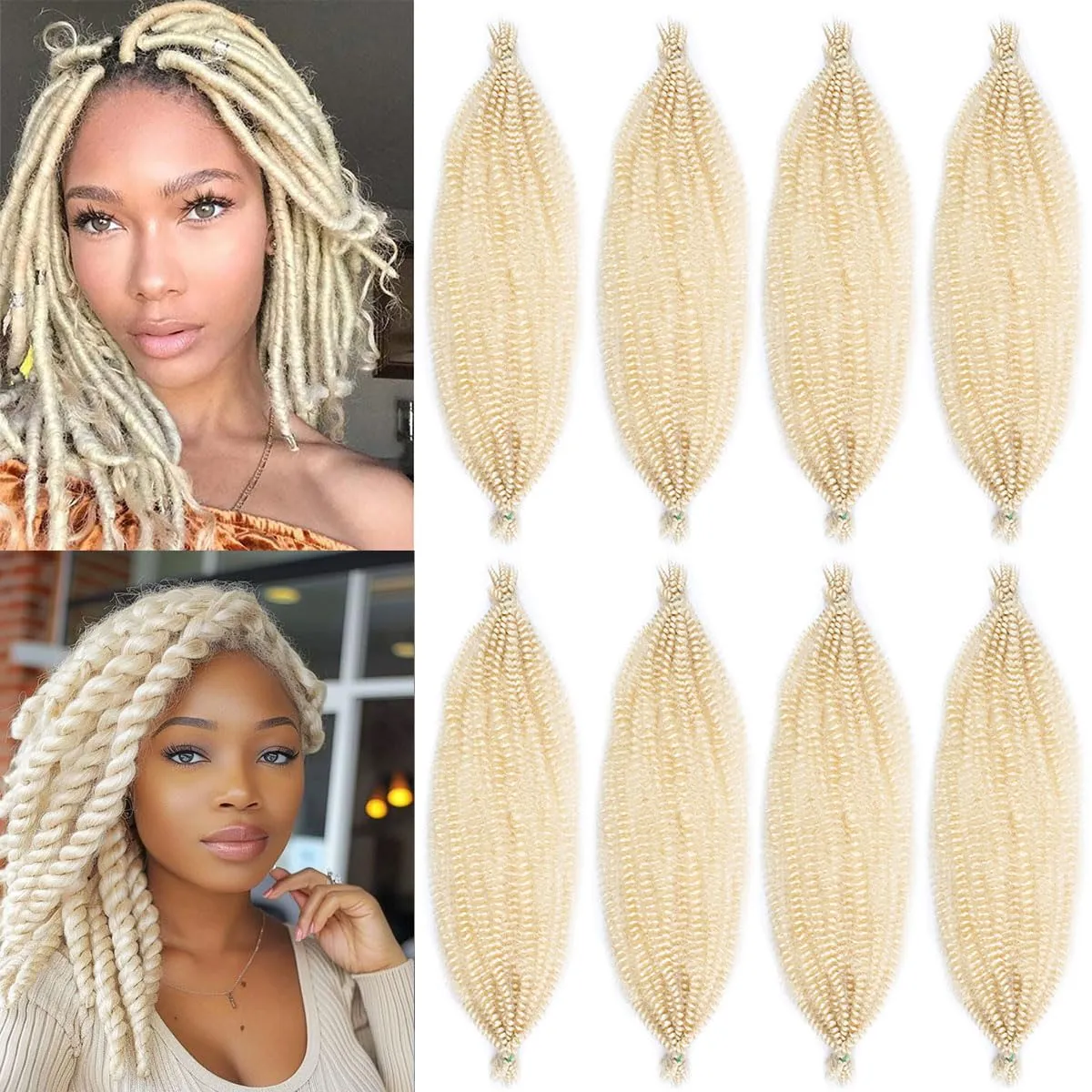 COOKOO 16 Inch 8 packs Springy Afro Twist Hair Pre-Fluffed Spring Twist Hair Kinky Marley Twist Braiding Hair for Soft Butterfly Locs Crochet Hair Synthetic Hair Extensions for Women(16 Inch, 613#)