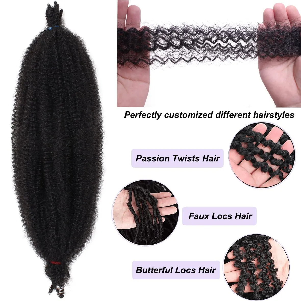 COOKOO 16 Inch Springy Afro Twist Hair 8 packs Ombre Marley Twist Braiding Hair Spring Twist Hair Kinky Twist Hair for Soft Locs Hair Synthetic Hair Extensions for Women(16 Inch, 1B/27/613#)