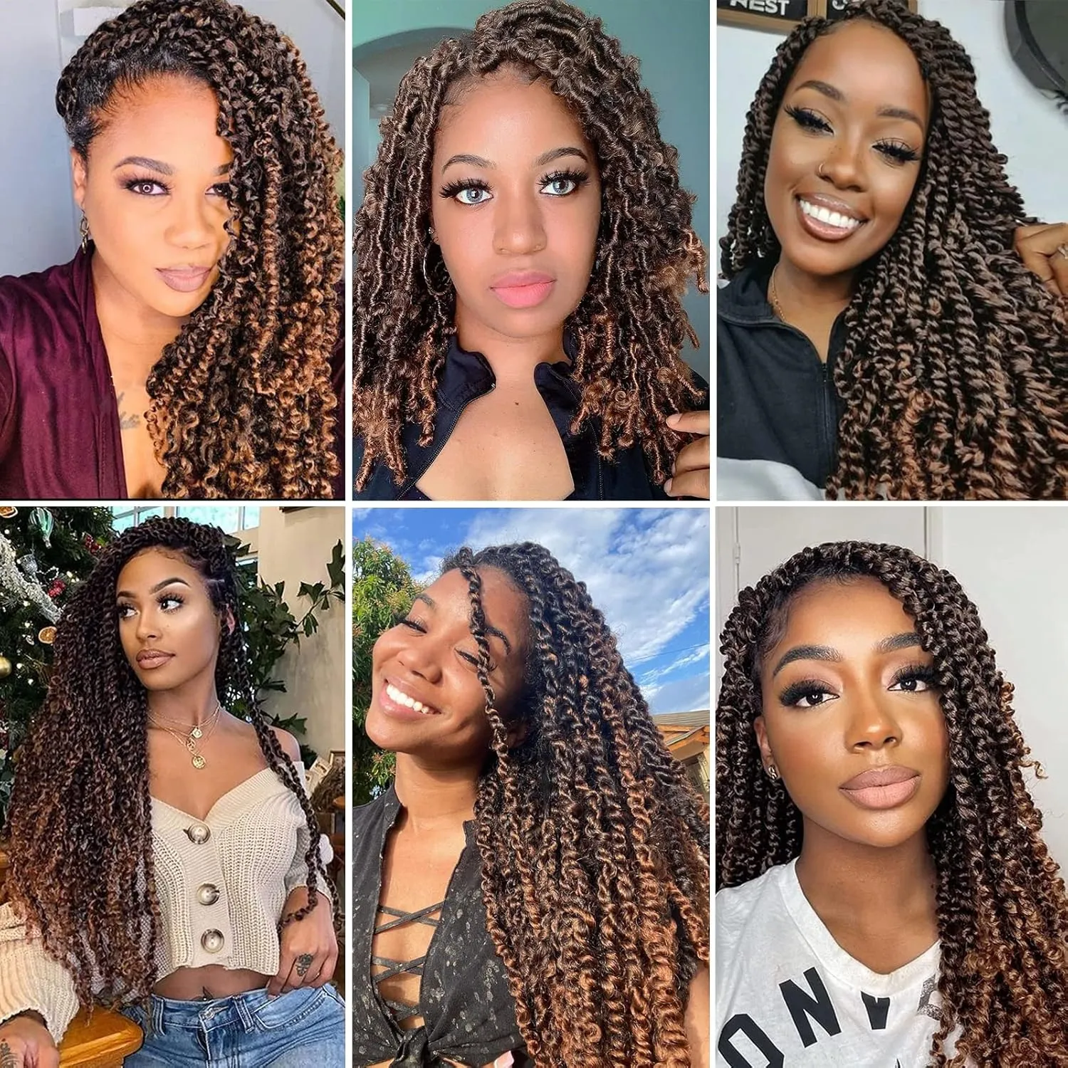 COOKOO 16 Inch Springy Afro Twist Hair 8 packs Ombre Marley Twist Braiding Hair Spring Twist Hair Kinky Twist Hair for Soft Locs Hair Synthetic Hair Extensions for Women(16 Inch, 1B/27/613#)