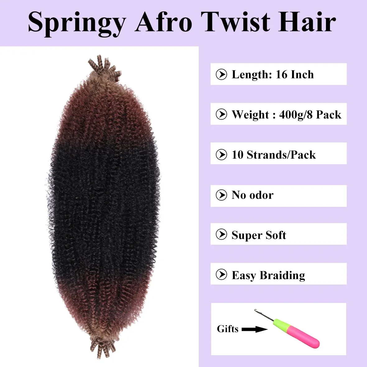COOKOO Pre-Separated Springy Afro Twist Hair 16 Inch 8 packs Ombre Marley Twist Braiding Hair Spring Twist Hair for Soft Faux Locs Hair Synthetic Hair Extensions for Women(16 Inch, 1B/30/27#)