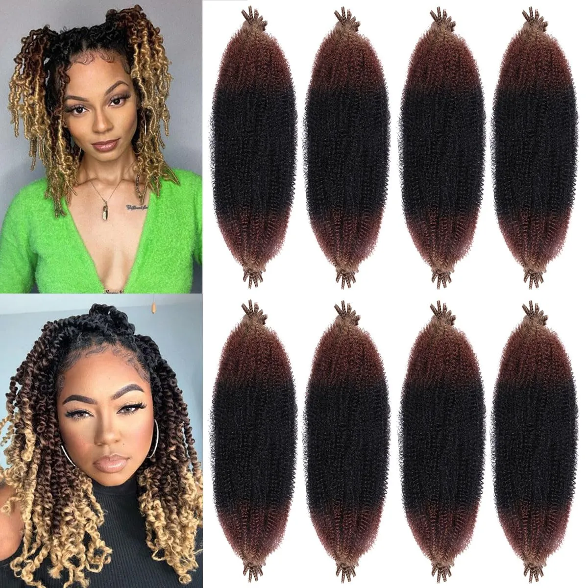 COOKOO Pre-Separated Springy Afro Twist Hair 16 Inch 8 packs Ombre Marley Twist Braiding Hair Spring Twist Hair for Soft Faux Locs Hair Synthetic Hair Extensions for Women(16 Inch, 1B/30/27#)