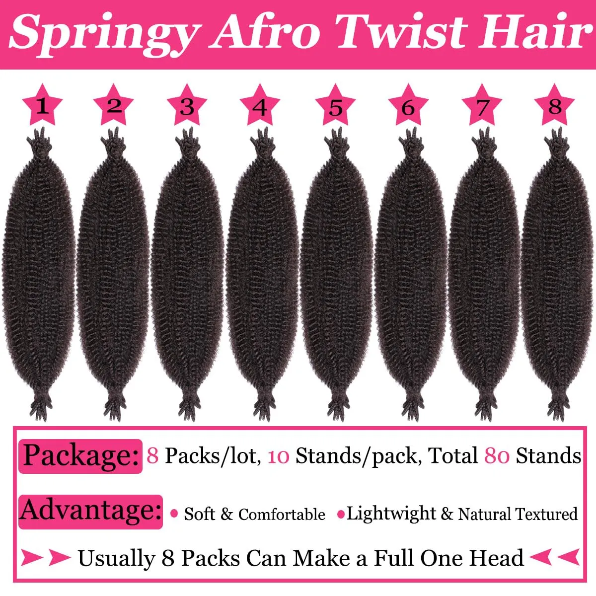 COOKOO Pre-Separated Springy Afro Twist Hair 16 Inch 8 packs Pre-Fluffed Spring Twist Hair Marley Twist Braiding Hair For Soft Locs Kinky Afro Twist Hair Synthetic Hair Extensions(16 Inch,4#)