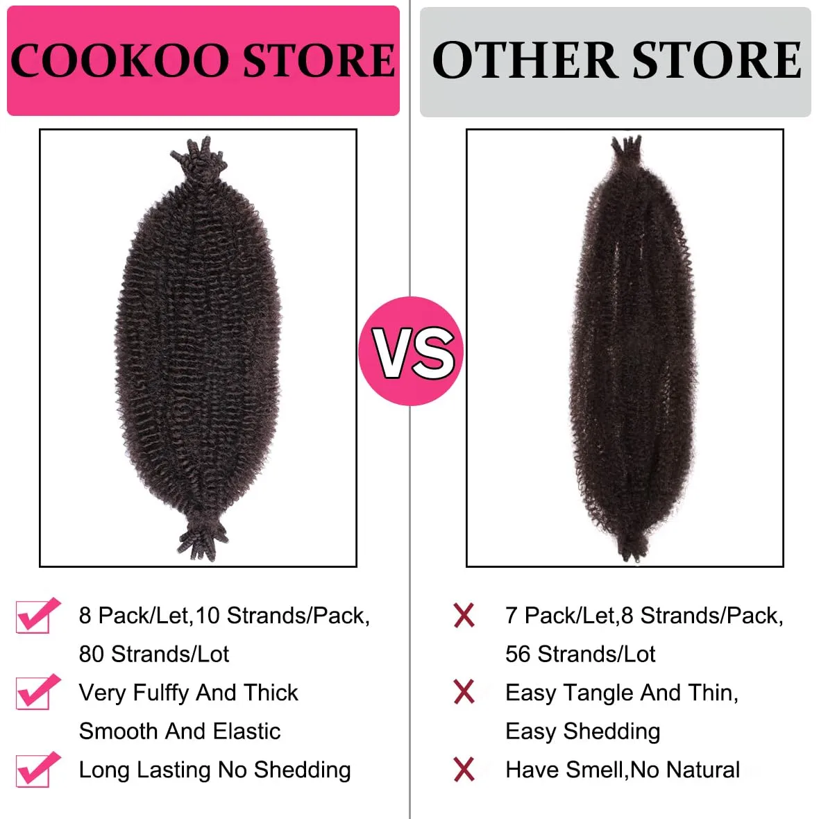 COOKOO Pre-Separated Springy Afro Twist Hair 16 Inch 8 packs Pre-Fluffed Spring Twist Hair Marley Twist Braiding Hair For Soft Locs Kinky Afro Twist Hair Synthetic Hair Extensions(16 Inch,4#)