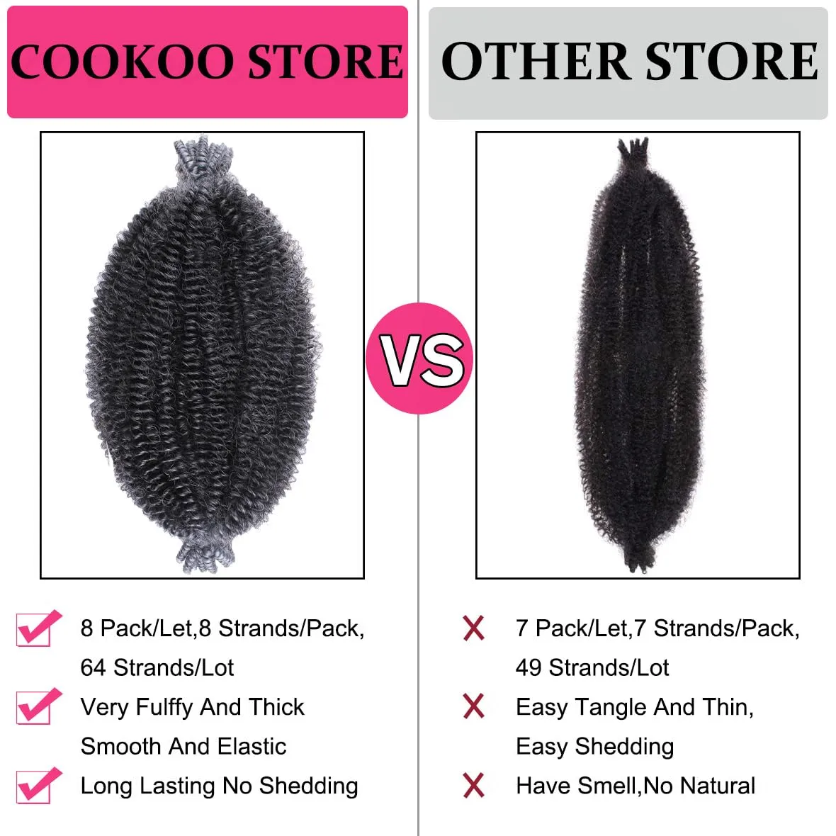 COOKOO Springy Afro Twist Hair 16 Inch 8 packs Pre-Separated Ombre Marley Twist Braiding Hair Pre-Fluffed Spring Twist Hair For Kinky Afro Twist Hair Synthetic Hair Extensions(16 Inch,TGREY#)