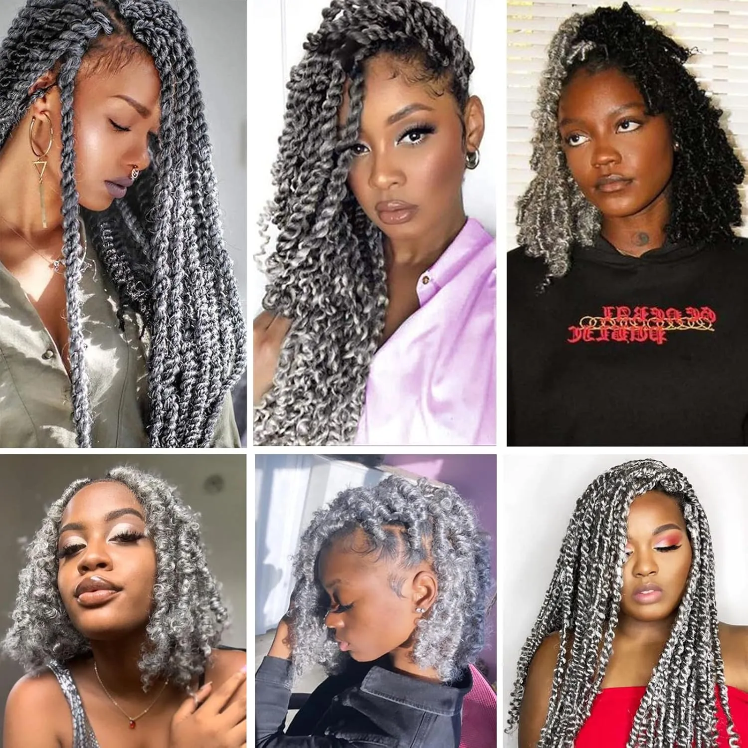 COOKOO Springy Afro Twist Hair 16 Inch 8 packs Pre-Separated Ombre Marley Twist Braiding Hair Pre-Fluffed Spring Twist Hair For Kinky Afro Twist Hair Synthetic Hair Extensions(16 Inch,TGREY#)