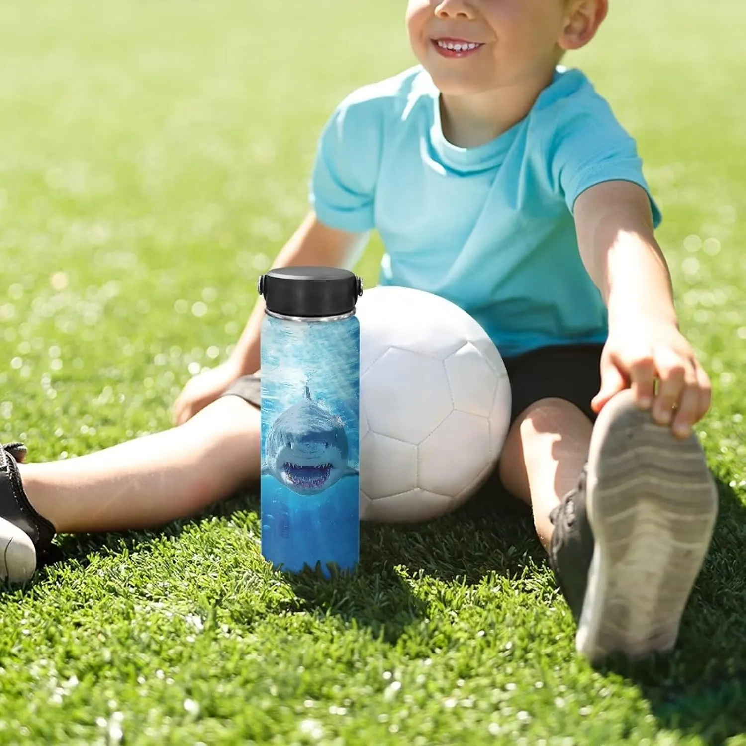 Cool Shark Kids Water Bottle for School Insulated Stainless Steel Water Bottle 18 OZ Wide Mouth Sports Water Cup Flask With Lid and Handle Coffee Mug Reusable Tumbler for Travel,Gym