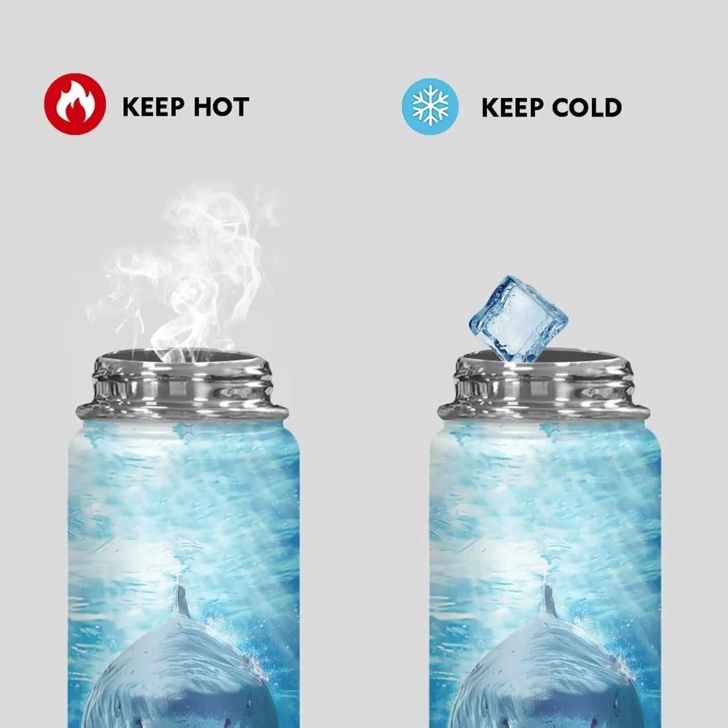 Cool Shark Kids Water Bottle for School Insulated Stainless Steel Water Bottle 18 OZ Wide Mouth Sports Water Cup Flask With Lid and Handle Coffee Mug Reusable Tumbler for Travel,Gym