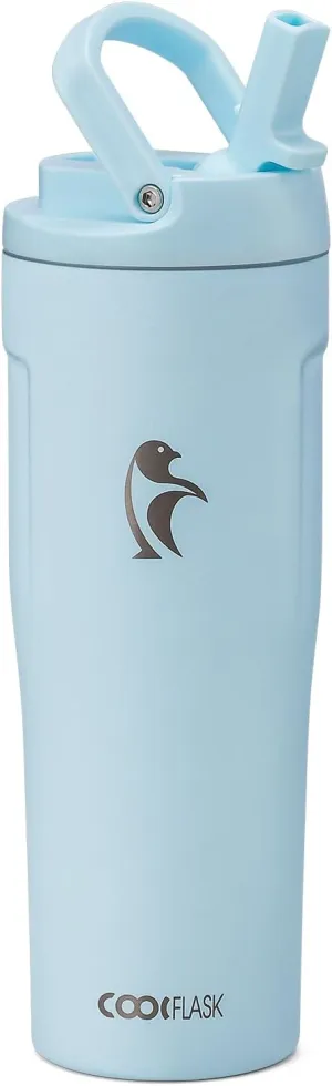 Coolflask 32 oz Insulated Water Bottle - Slim Tumbler with Straw & Handle - Car Cup Holder Friendly - Stainless Steel Thermo Flask for Sports, Gym, Travel, Office, Dishwasher Safe, Blue