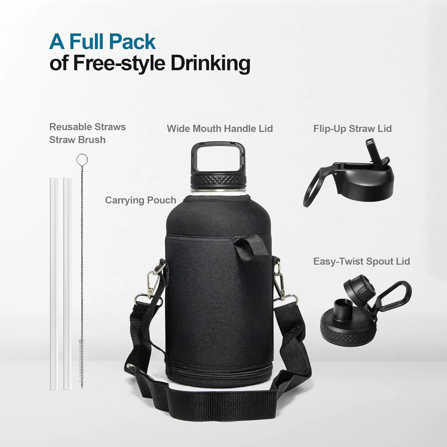 Coolflask 64 oz Insulated Water Bottle with Straw&3 Lids, Half Gallon Insulated Water Jug Galaxy Large Metal Stainless Steel Flask for Gym, Sports and Office, Keep Cold 48H Hot 24H, Starry Night