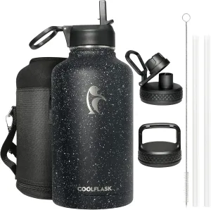Coolflask 64 oz Insulated Water Bottle with Straw&3 Lids, Half Gallon Insulated Water Jug Galaxy Large Metal Stainless Steel Flask for Gym, Sports and Office, Keep Cold 48H Hot 24H, Starry Night