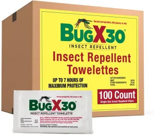 CoreTex Bug X 30 Mosquito, Tick, & Insect Repellent Wipes with 30% DEET - Pack of 100 Single-Use Bug Repellent Wipes for Up to 7 Hours of Reliable Protection Against 12 Types of Biting Insects