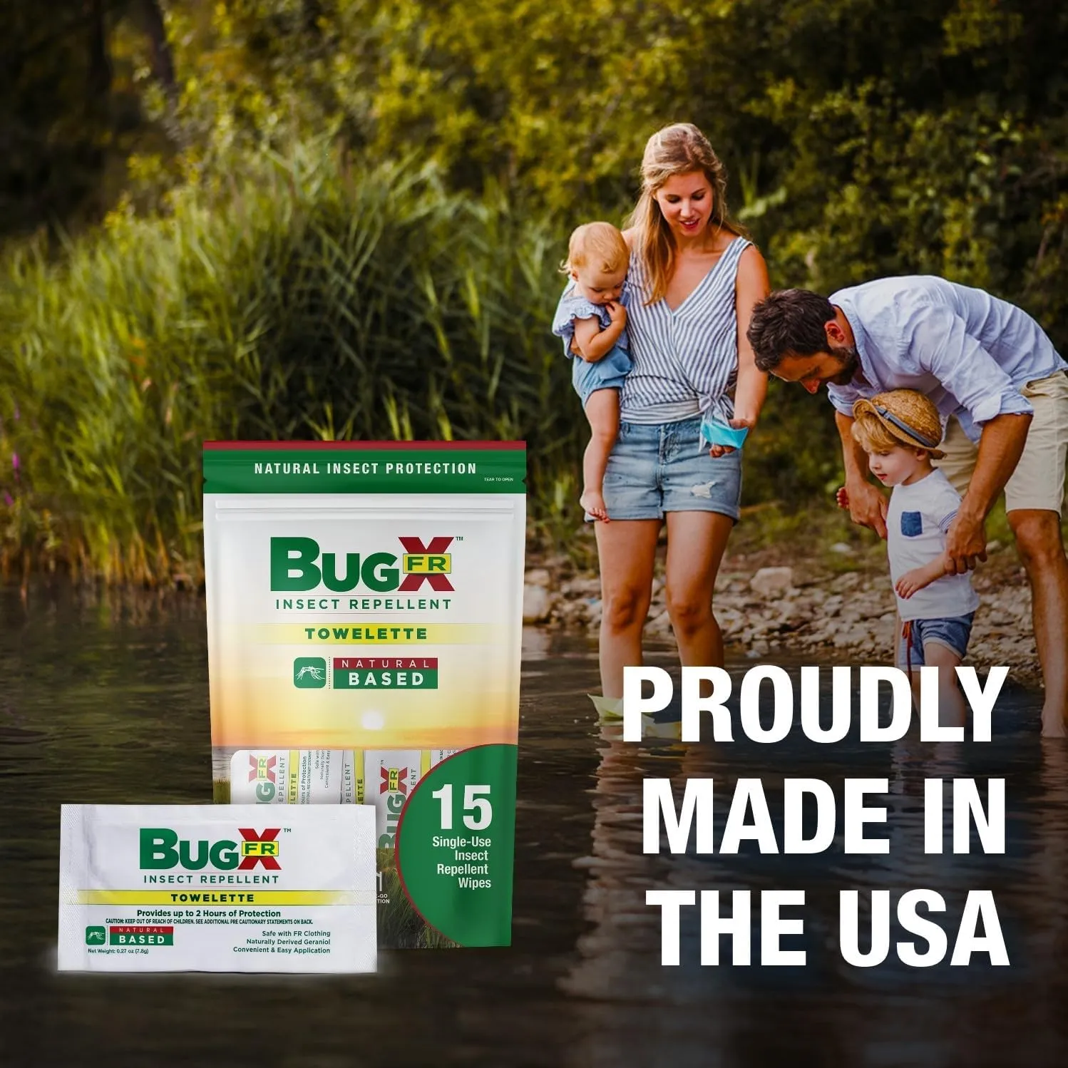 CoreTex Bug X FR DEET-Free Insect Repellent Wipes - Pack of 50 Single-Use, Naturally Derived Geranium Oil Bug Wipes - Protects Against Flies, Fleas & Ticks - Travel Size Mosquito Repellent Towelettes
