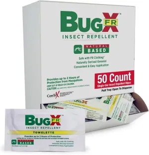 CoreTex Bug X FR DEET-Free Insect Repellent Wipes - Pack of 50 Single-Use, Naturally Derived Geranium Oil Bug Wipes - Protects Against Flies, Fleas & Ticks - Travel Size Mosquito Repellent Towelettes