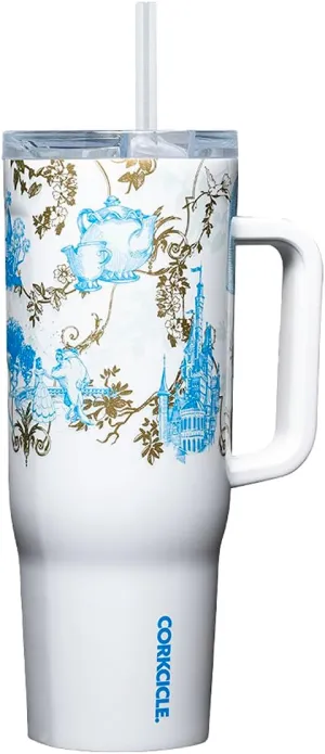 Corkcicle x Disney Princess Belle Cruiser Insulated Tumbler with Handle & Straw - 40 oz Reusable Water Bottle Keeps Beverages Cold for 20 Hrs, Hot for 9 Hrs – Cupholder Friendly, Spill Proof Tumbler