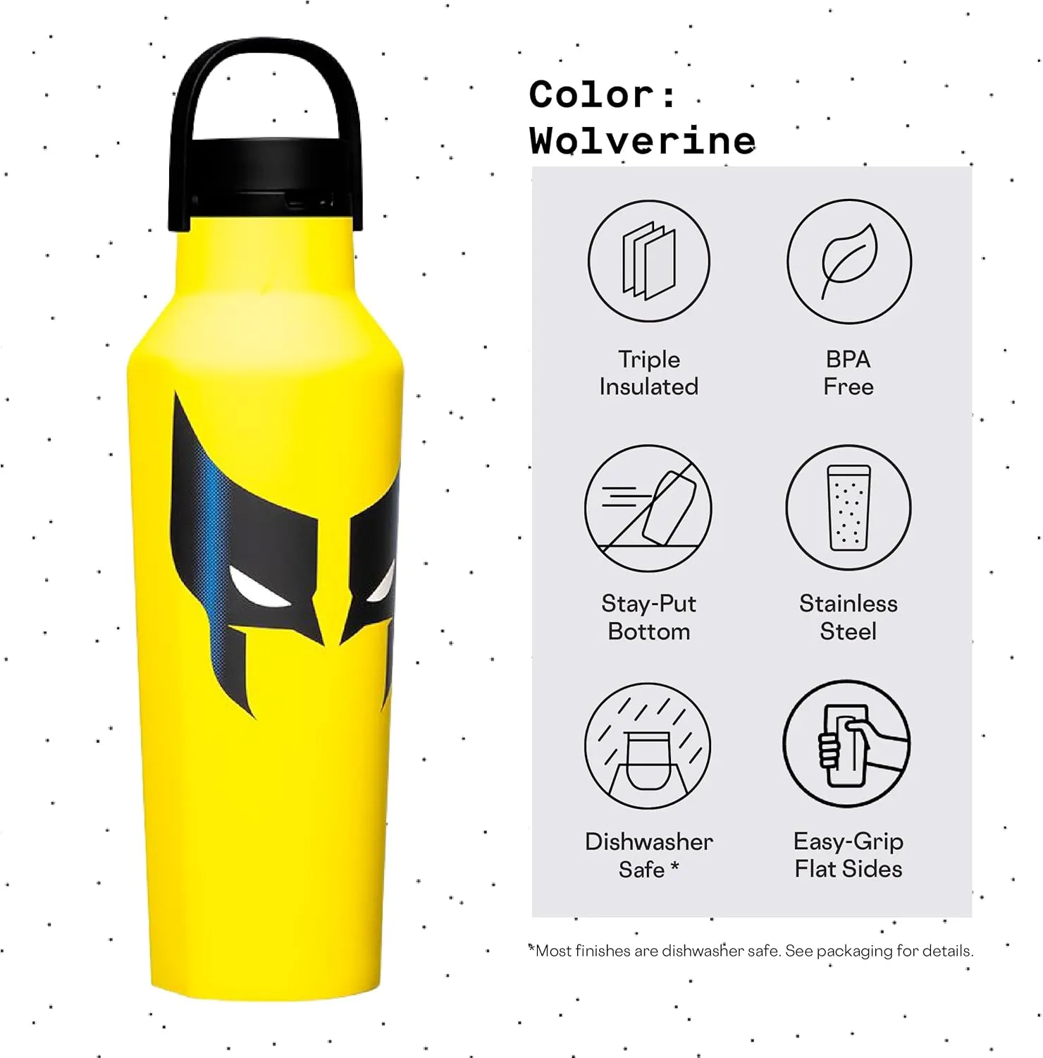Corkcicle x Marvel Wolverine Insulated Canteen, 20 oz – Water Bottle Keeps Drinks Cold 25hrs, Hot 12hrs – Cupholder Friendly Tumbler with Screw-On Cap
