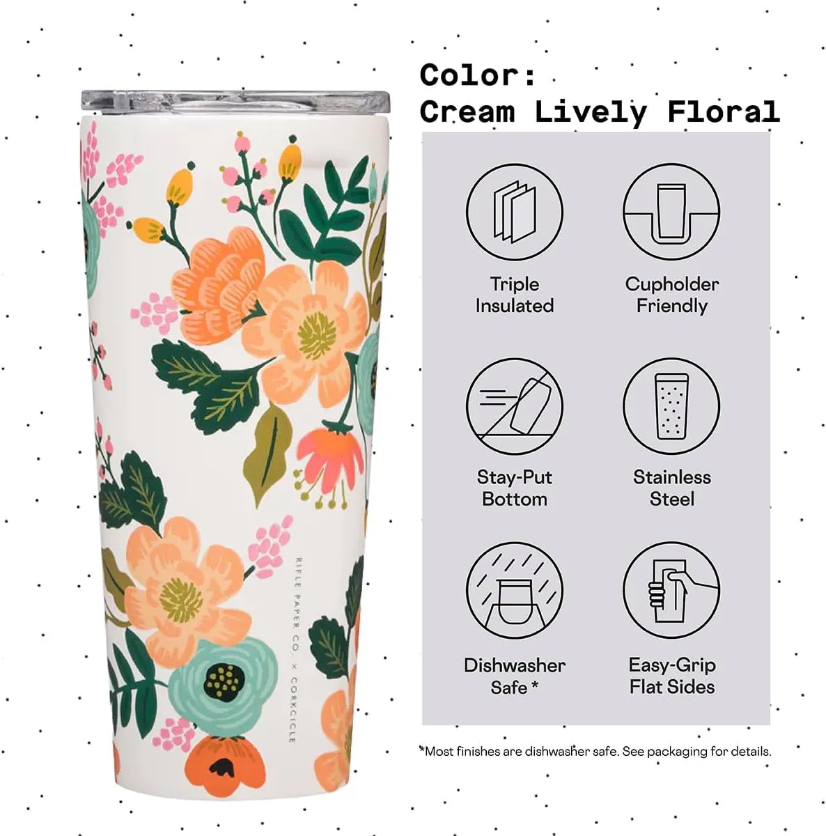 Corkcicle x Rifle Paper Co. Classic Insulated Coffee Mug with Lid, Cream Lively Floral, 24 oz – Stainless Steel Travel Tumbler Keeps Cold 9hrs, Hot 3hrs – Cupholder Friendly Travel Coffee Tumbler