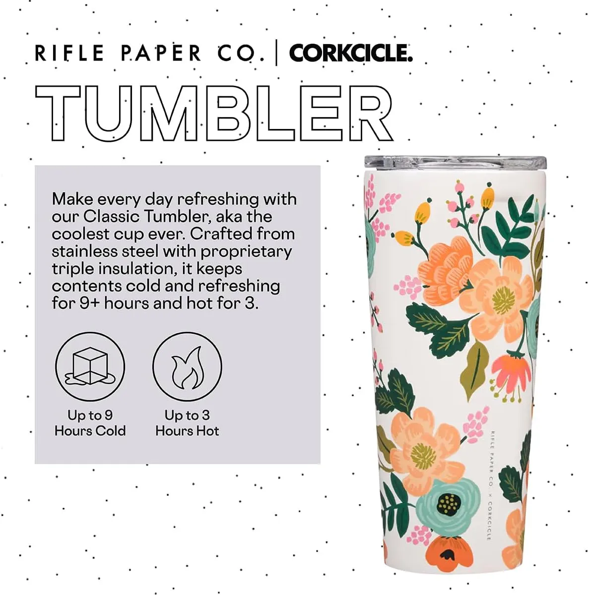 Corkcicle x Rifle Paper Co. Classic Insulated Coffee Mug with Lid, Cream Lively Floral, 24 oz – Stainless Steel Travel Tumbler Keeps Cold 9hrs, Hot 3hrs – Cupholder Friendly Travel Coffee Tumbler