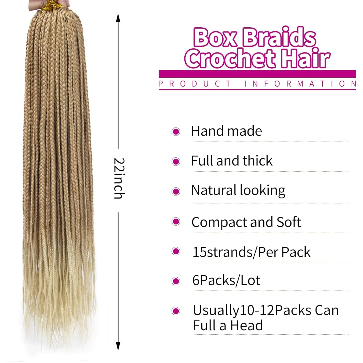 Crochet Box Braids 6Packs 22Inch Pre-looped Synthetic Crochet Braids for Black Women