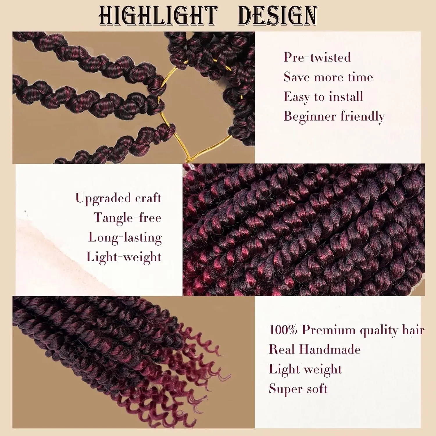 Crochet Passion Twist Hair 8 Packs 8 Inch Pretwisted Passion Twist Crochet Hair Ombre Burgundy Prelooped Short Passion Twist Hair Soft Crochet Braids Hair for Women #T1B/BUG