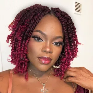 Crochet Passion Twist Hair 8 Packs 8 Inch Pretwisted Passion Twist Crochet Hair Ombre Burgundy Prelooped Short Passion Twist Hair Soft Crochet Braids Hair for Women #T1B/BUG