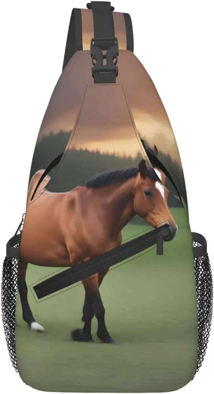 Cross Chest Bag Diagonally - Quality, Durable, and Spacious Shoulder Bag for Men and Women Nature Scenic Horse Pattern
