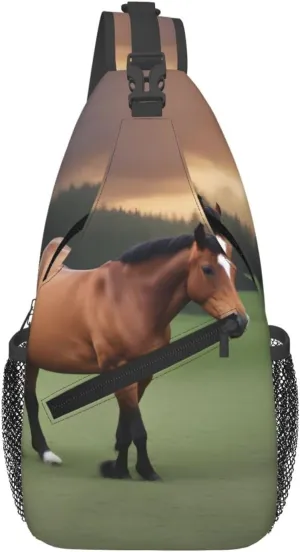 Cross Chest Bag Diagonally - Quality, Durable, and Spacious Shoulder Bag for Men and Women Nature Scenic Horse Pattern