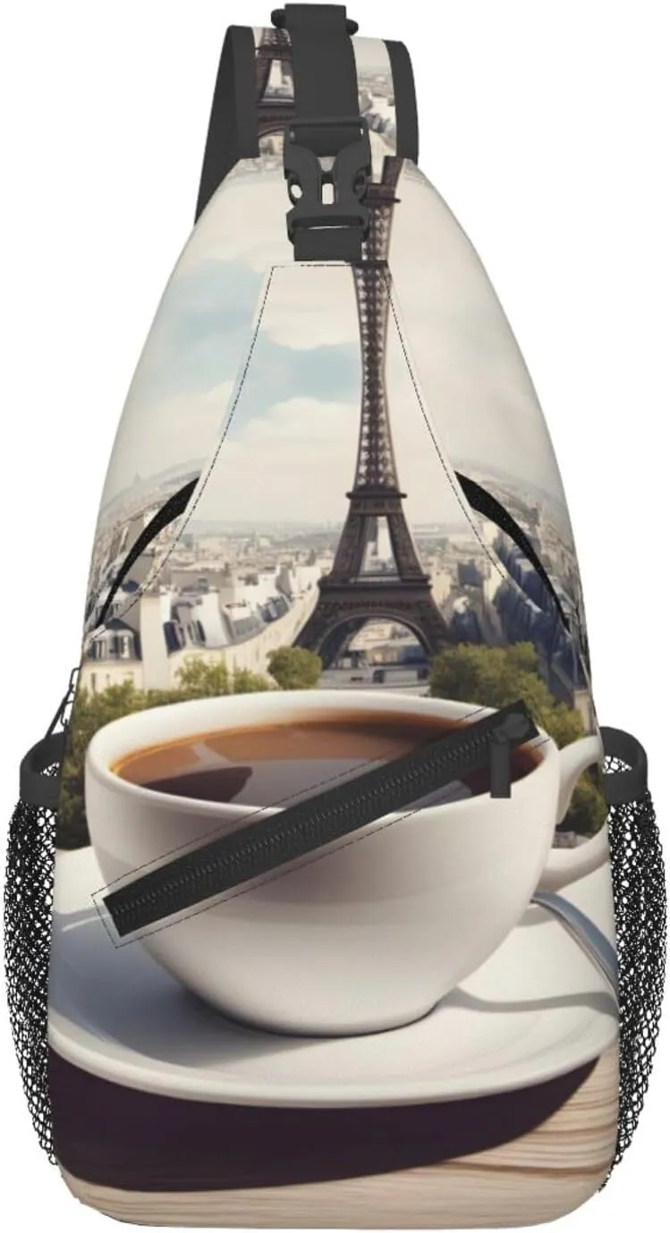 Cross Chest Bag Diagonally - Quality, Durable, and Spacious Shoulder Bag for Men and Women Parisian Coffee Eiffel Tower Prints