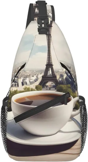 Cross Chest Bag Diagonally - Quality, Durable, and Spacious Shoulder Bag for Men and Women Parisian Coffee Eiffel Tower Prints