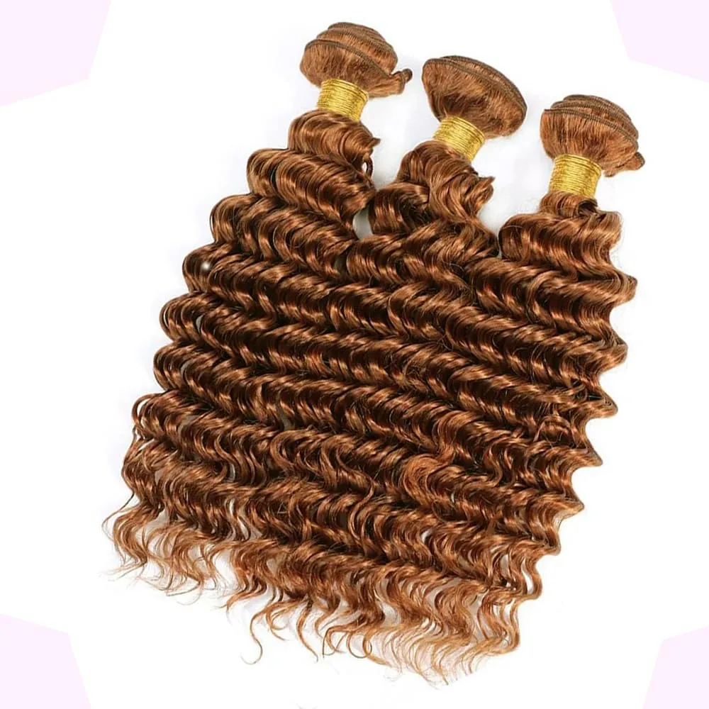Curly Human Hair Bundles - Deep Wave 18 20 22 Inch, Light Brown Remy Hair, Soft & Tangle-Free, Natural Looking Extensions