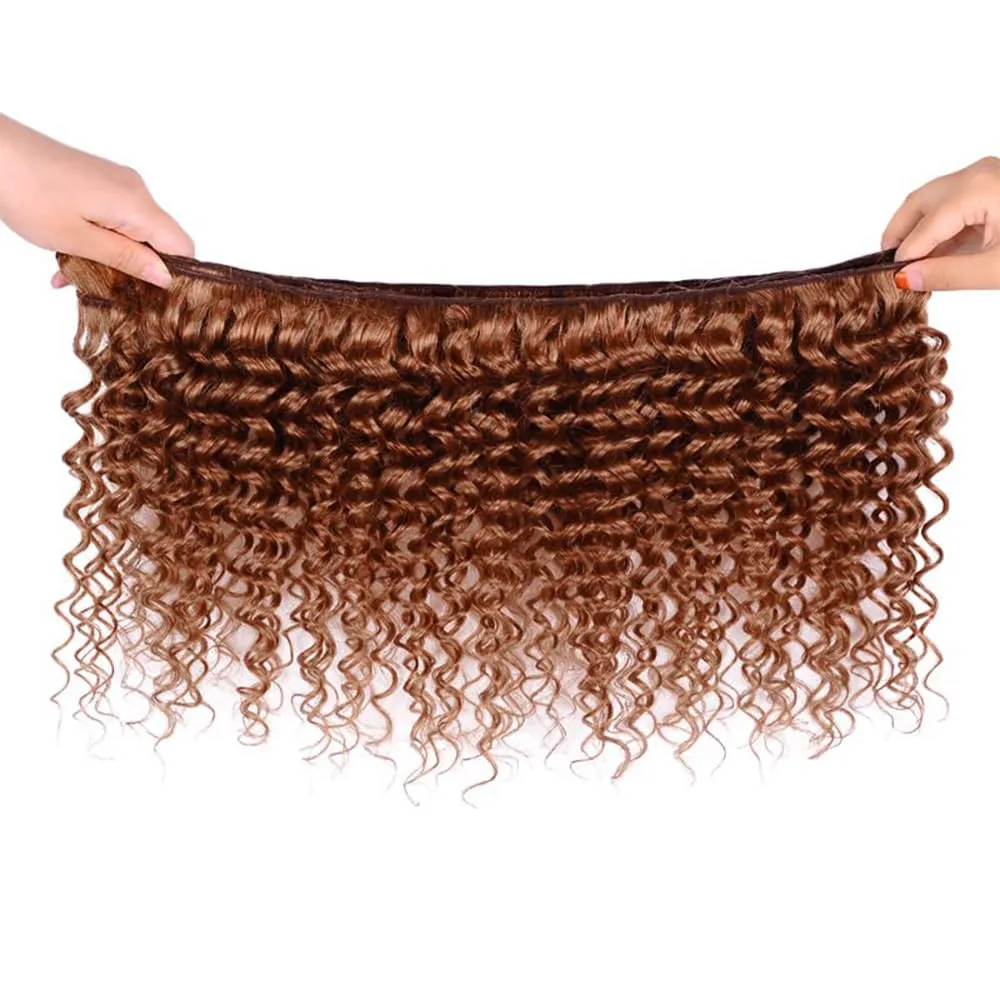 Curly Human Hair Bundles - Deep Wave 18 20 22 Inch, Light Brown Remy Hair, Soft & Tangle-Free, Natural Looking Extensions