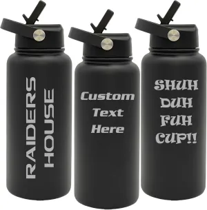 Customized Tumblers, Double Wall Personalized Bottle w/Flip Top Lid, Laser Engraved Text for Special Holidays, Birthdays, Anniversaries - Travel Drinkware for Work (32oz Black)