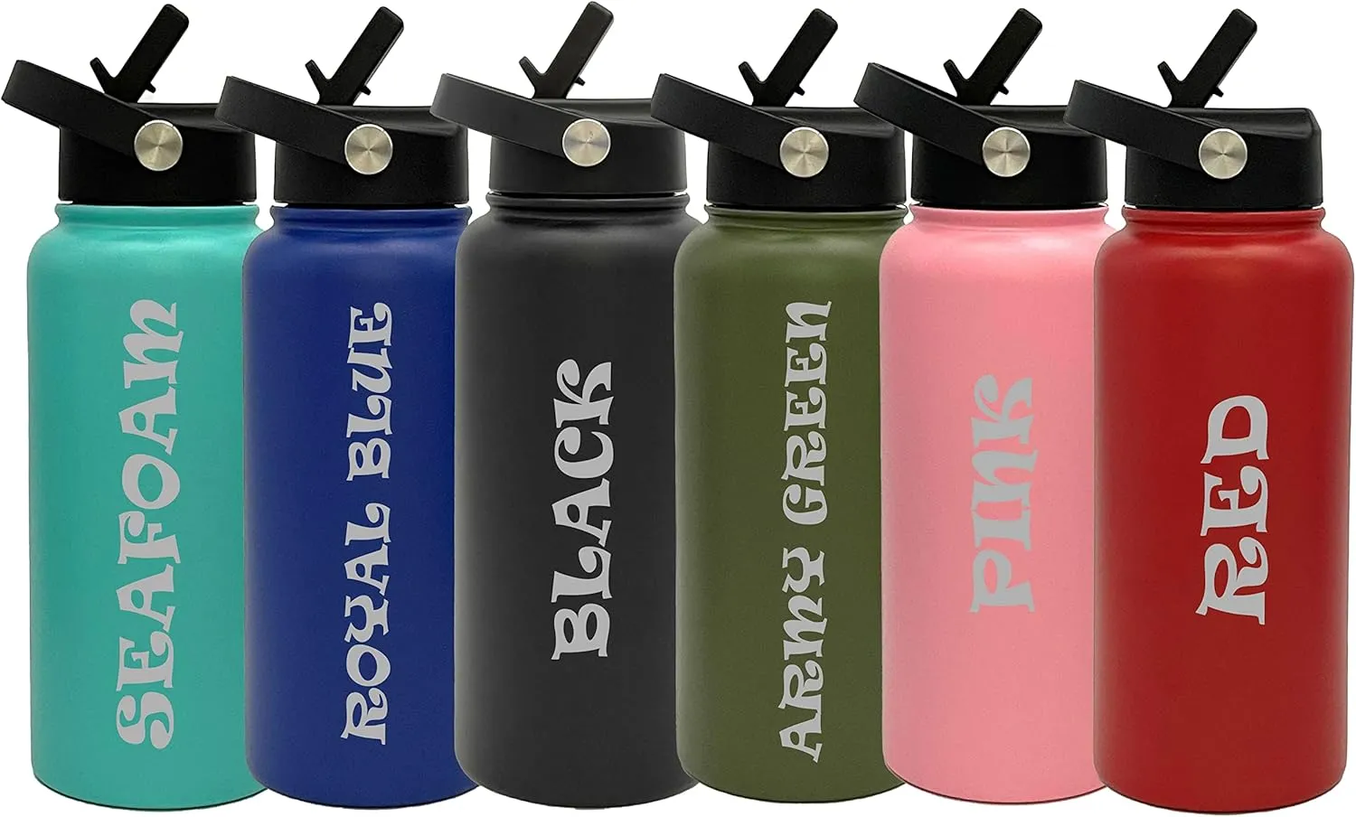 Customized Tumblers, Double Wall Personalized Bottle w/Flip Top Lid, Laser Engraved Text for Special Holidays, Birthdays, Anniversaries - Travel Drinkware for Work (32oz Black)